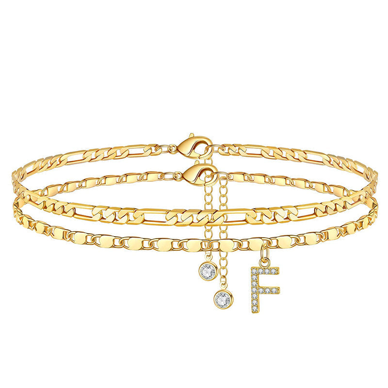 Gold Rhinestone Initial Anklet Personalized Elegance