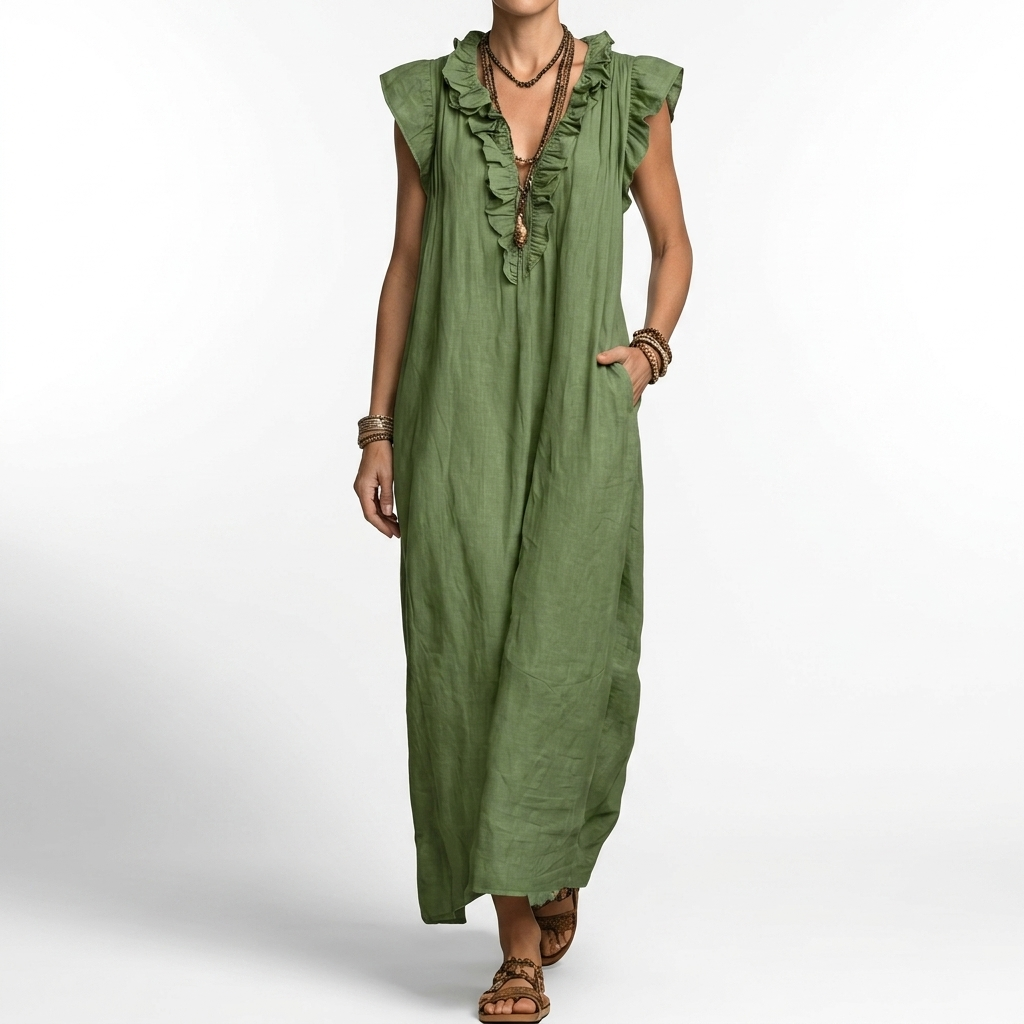 Bohemian Maxi Dress with Pockets Natural Elegance