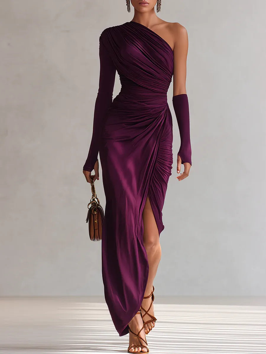 Draped One Shoulder Maxi Dress