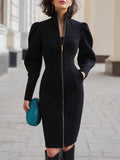 Elegant Structured Black Midi Dress