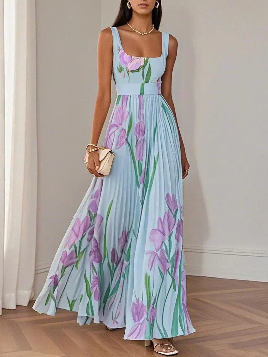 Pleated Chiffon Maxi Dress