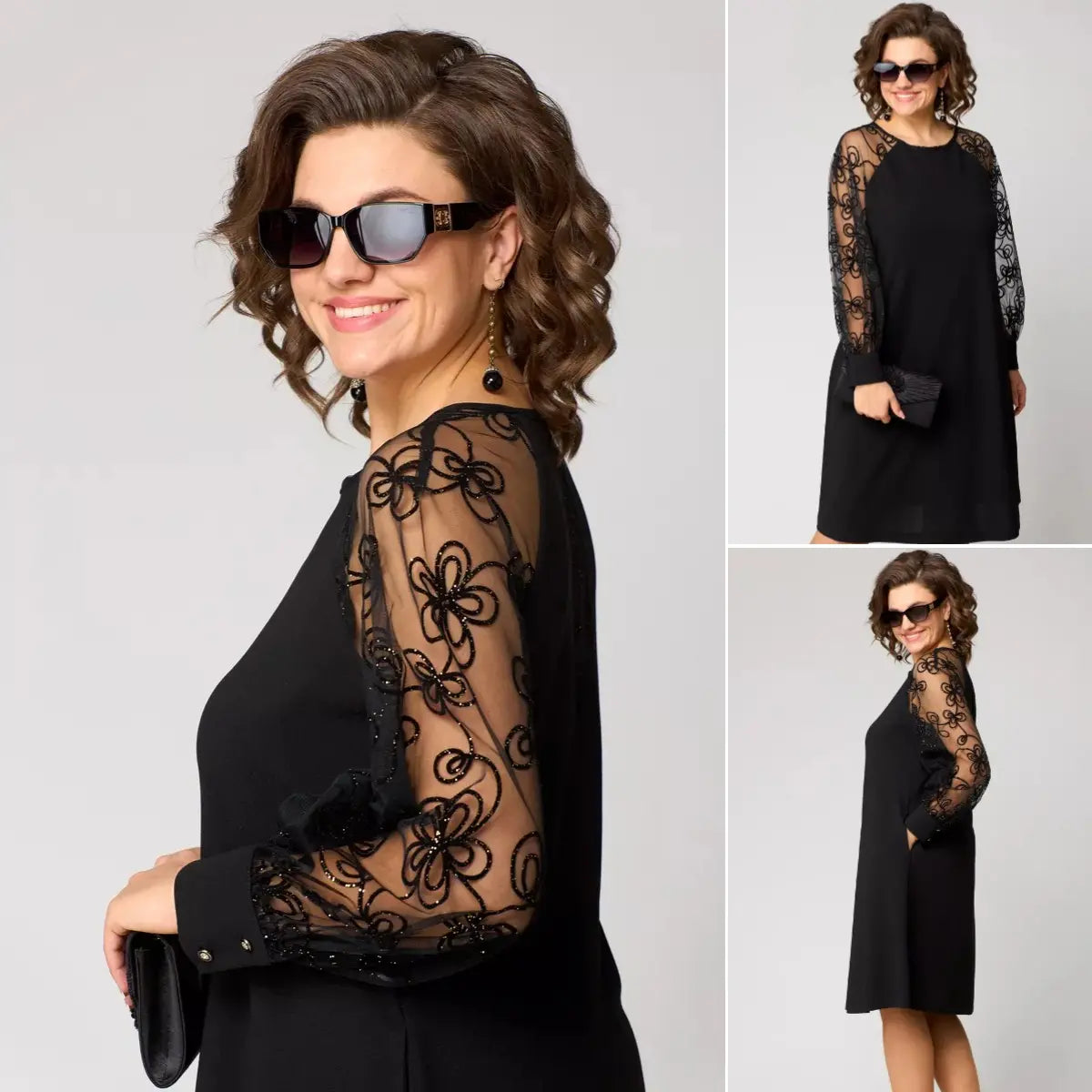 Elegant Dress with Lace Sleeves - Lidia