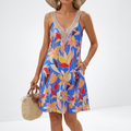 Tiered Tropical Print Strappy Mini Dress