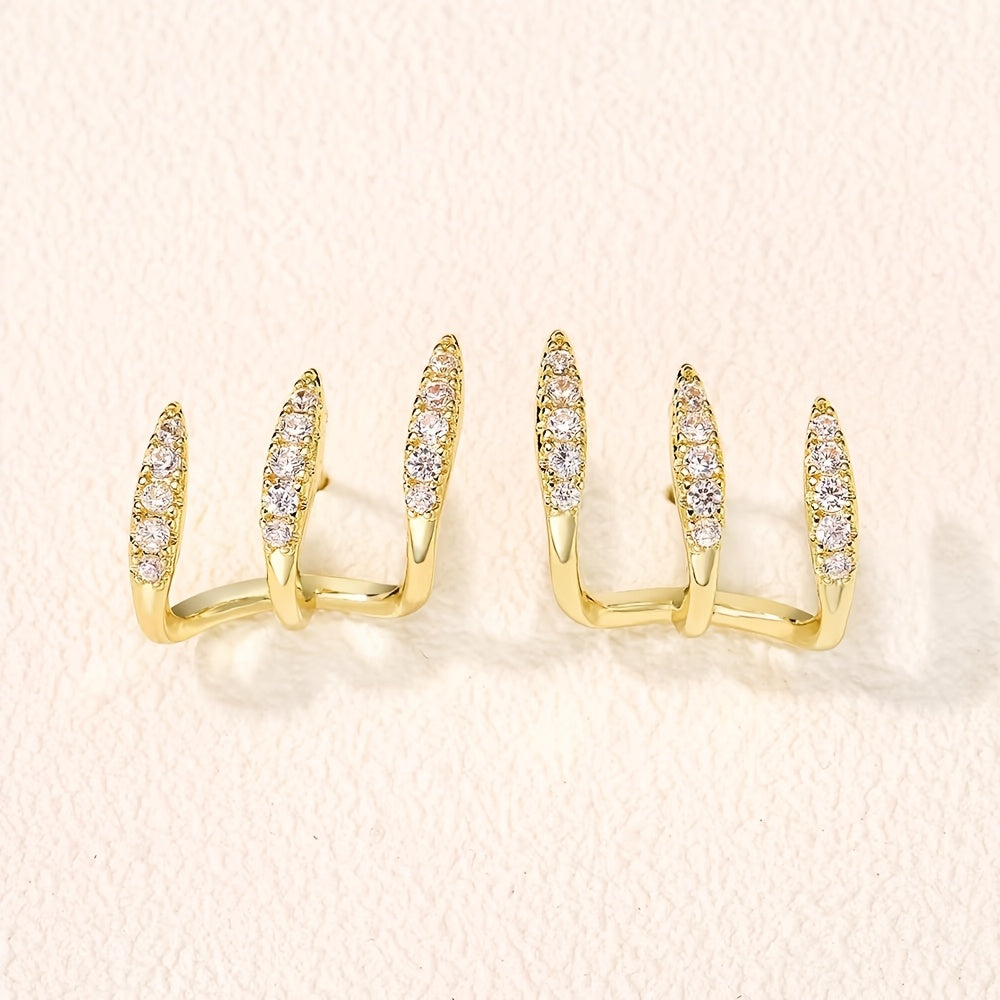 Elegant Three Prong Rhinestone Earrings