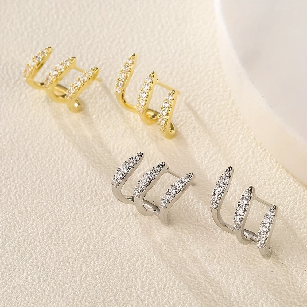 Elegant Three Prong Rhinestone Earrings