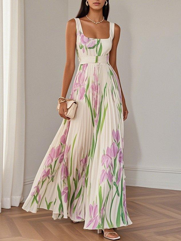 Pleated Chiffon Maxi Dress