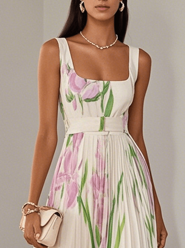 Pleated Chiffon Maxi Dress