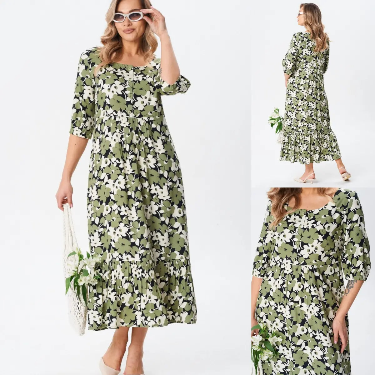 Elegant Feminine Floral Midi Dress