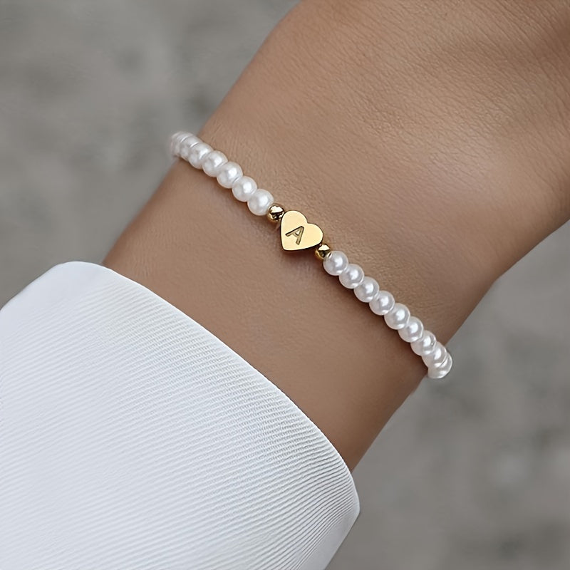 Chic Bracelet with Heart Initial A to Z