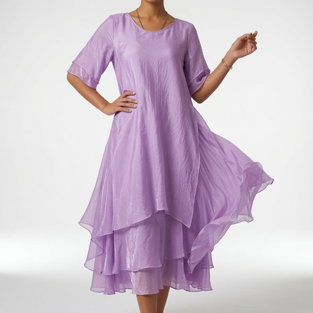 Round Neck Midi Dress with Tiered Hem