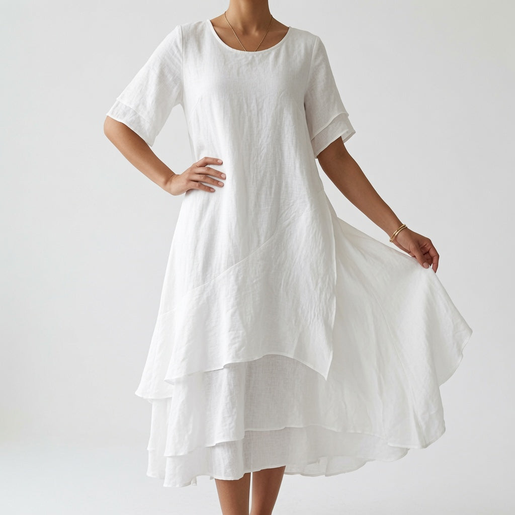 Round Neck Midi Dress with Tiered Hem