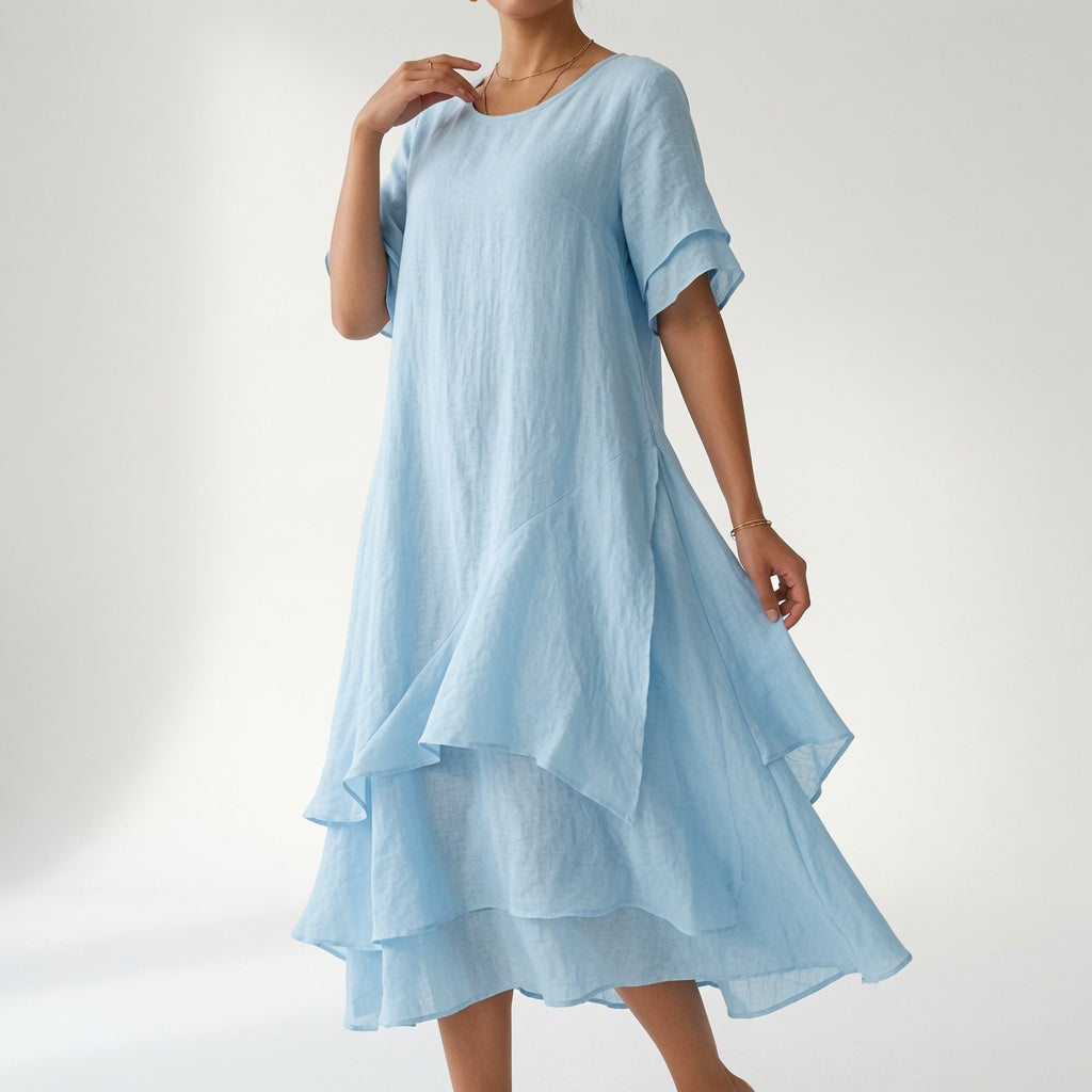 Round Neck Midi Dress with Tiered Hem