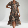 V Neck Printed Shirt Dress with Side Slit