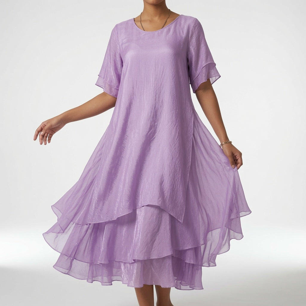 Round Neck Midi Dress with Tiered Hem