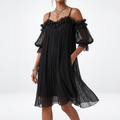 Off Shoulder Short Dress with Pleats and Ruffles