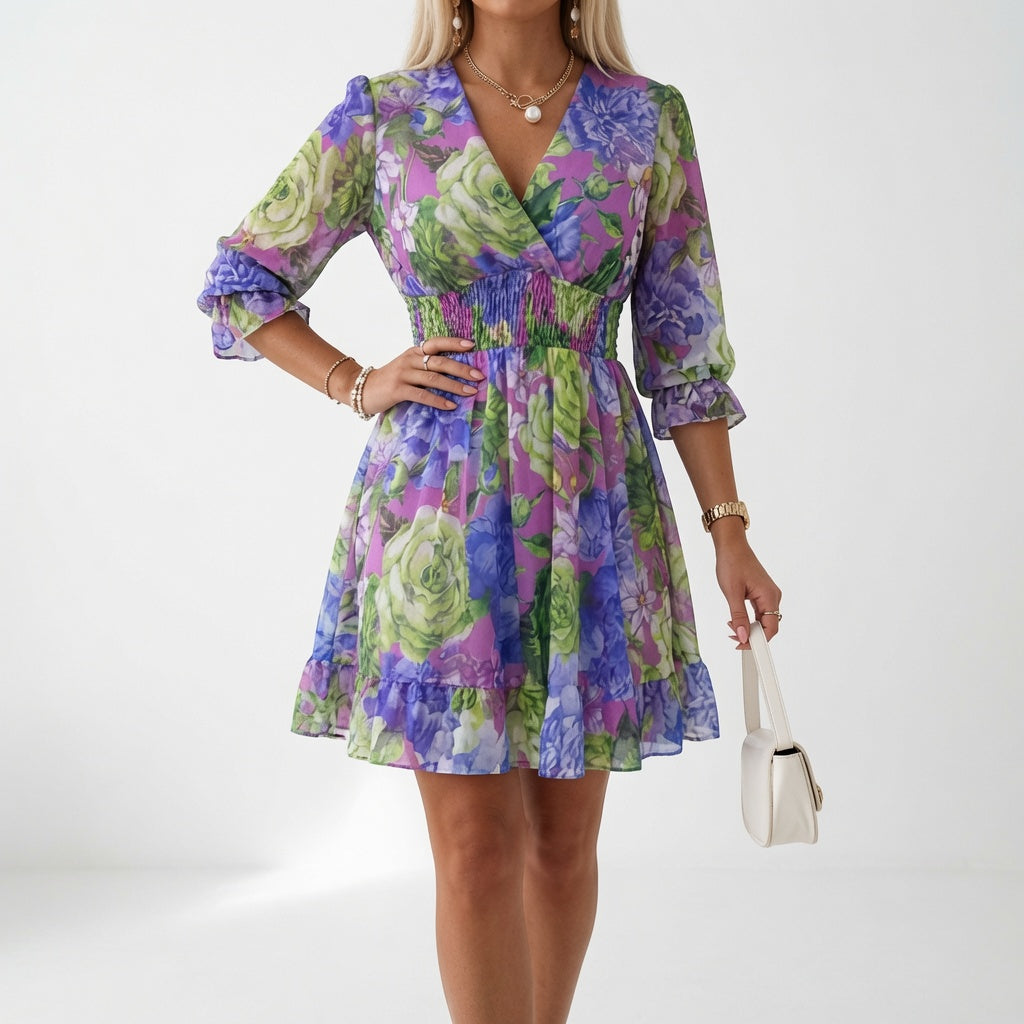 Floral Mini Dress with Smocked Waist