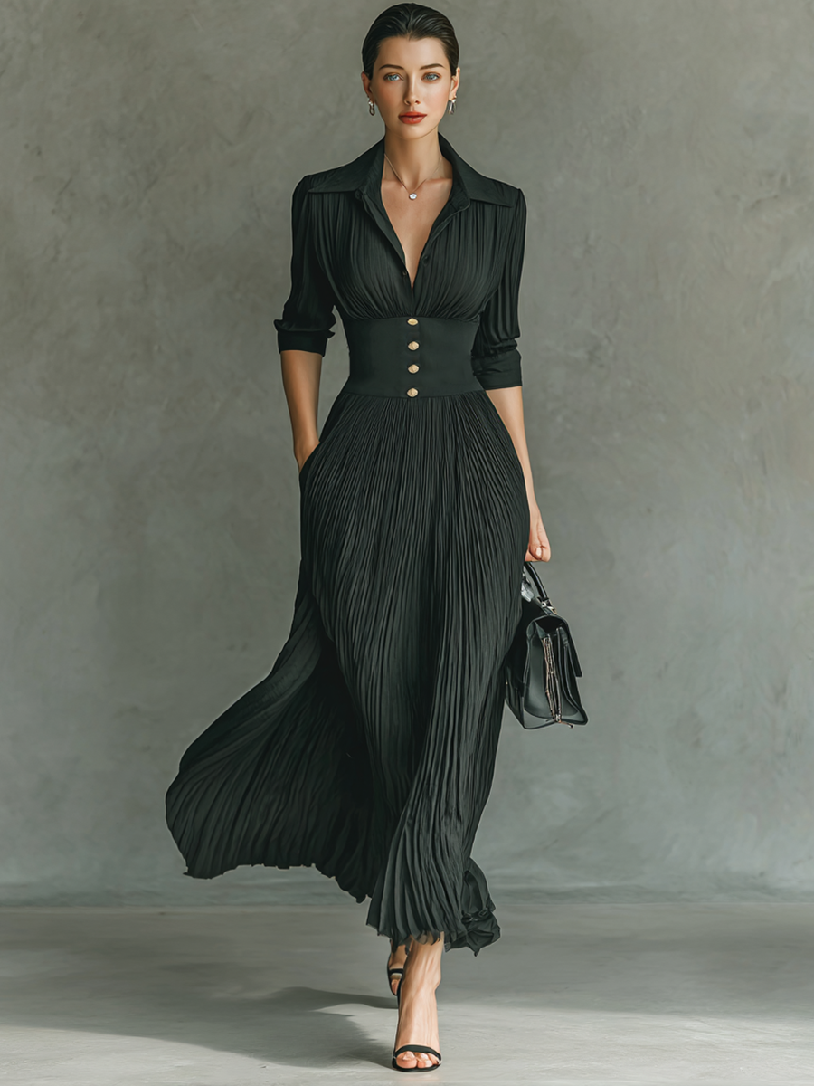 Elegant Pleated Dress with Structured Waist