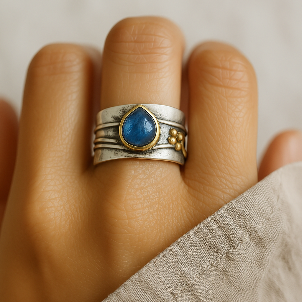 Silver Plated Vintage Blue Sapphire Ring