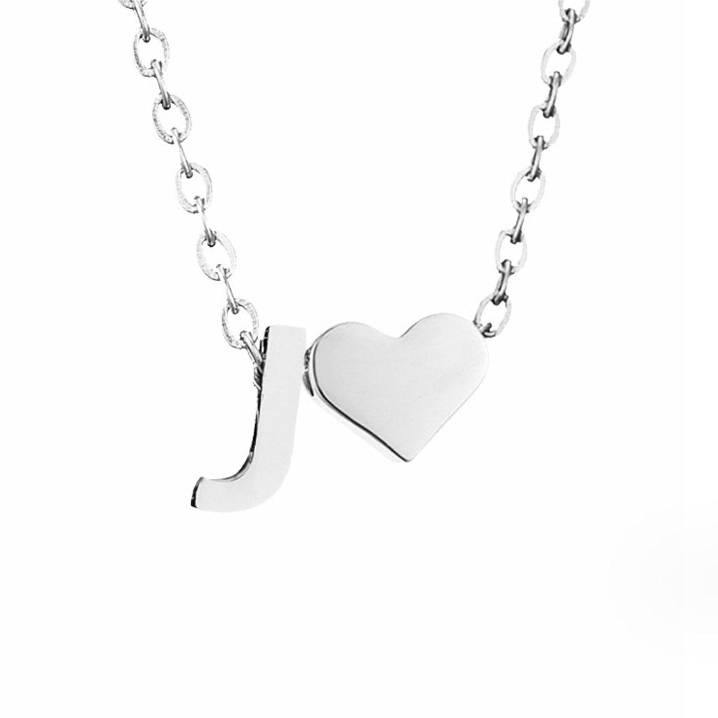 Minimalist Initial Necklace with Heart Charm
