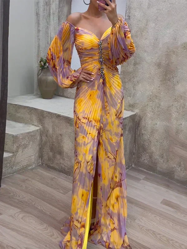 Elegant Pleated Evening Dress - Maud