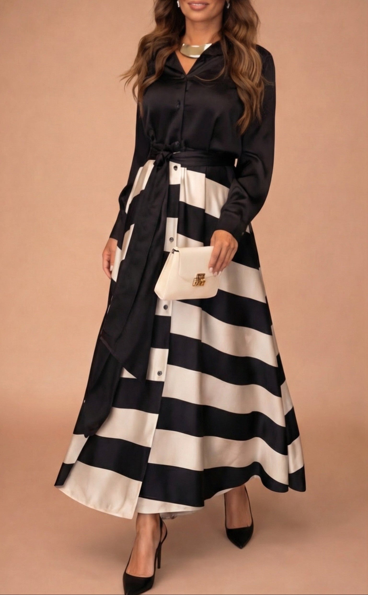 Striped Maxi Dress with Lace