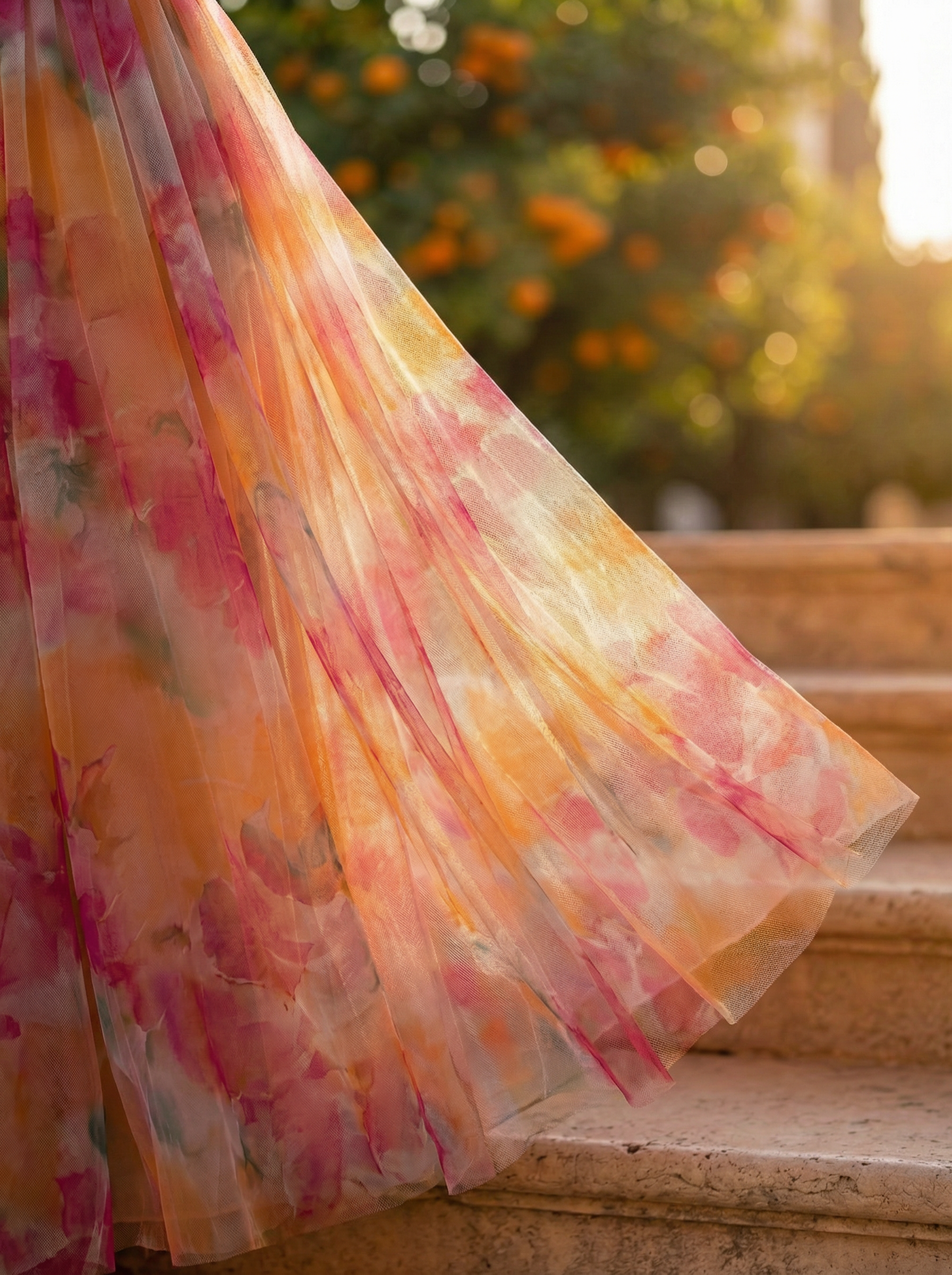 Watercolor Floral Print Silk Maxi Dress