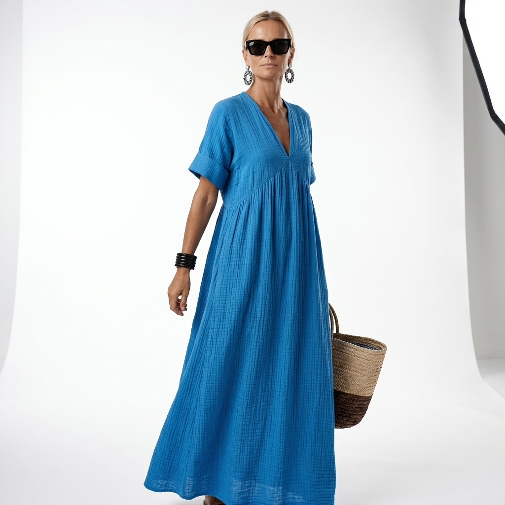 Vibrant Flowy Mediterranean Maxi Dress