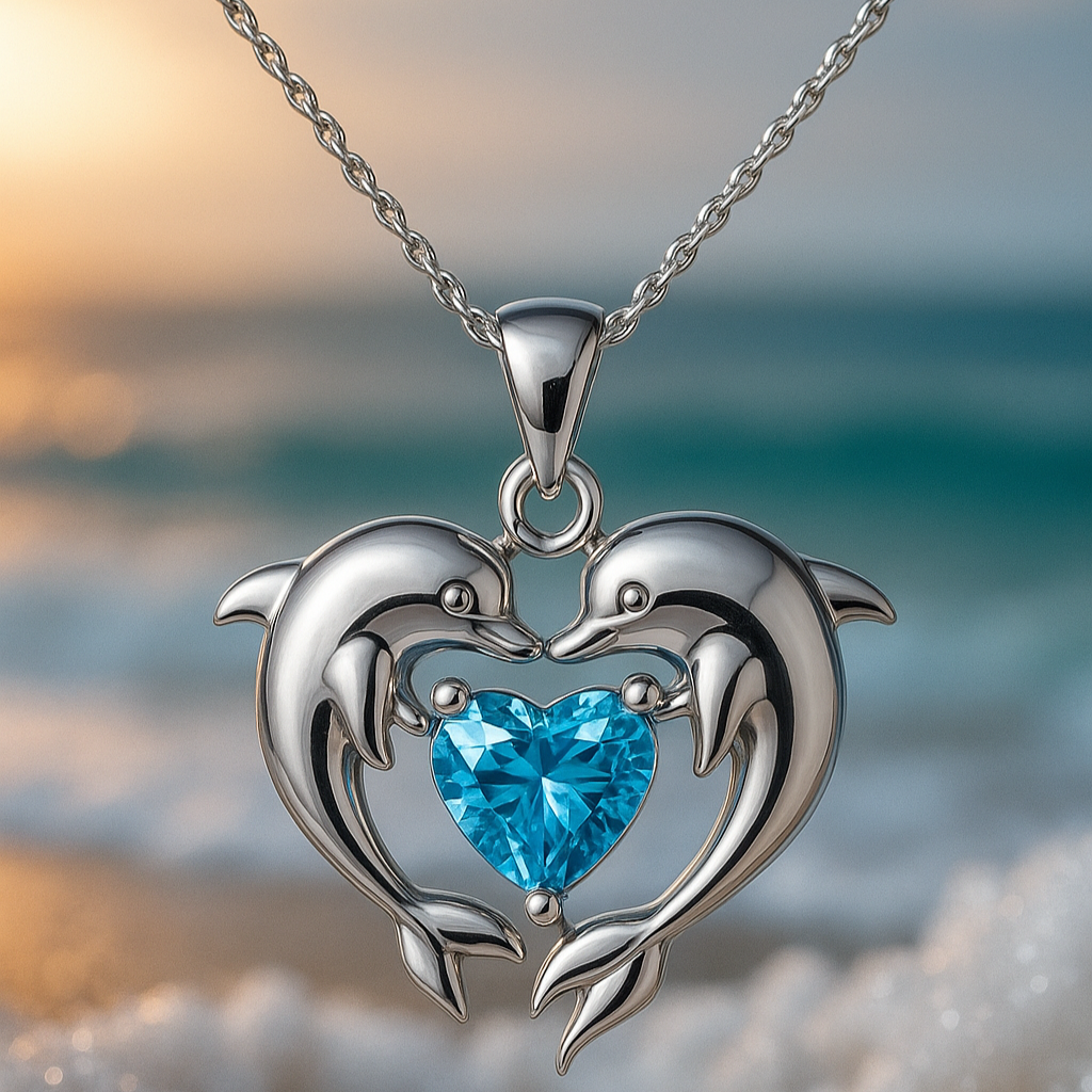 Eternal Silver Double Dolphin Opal Necklace