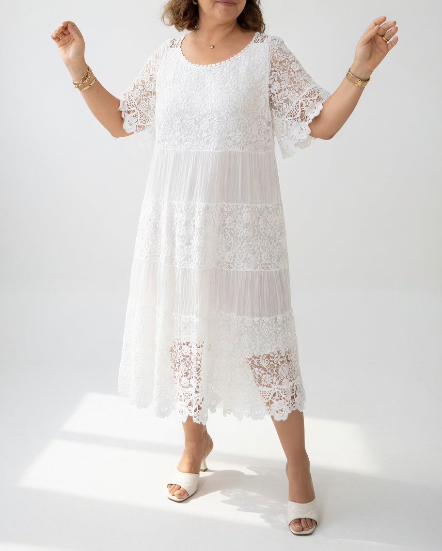 Elegant Midi Dress with Delicate Lace