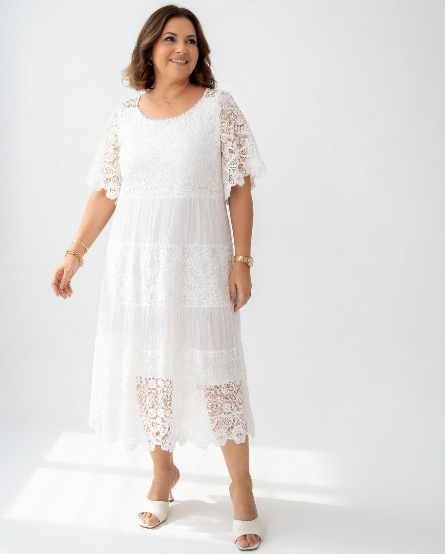 Elegant Midi Dress with Delicate Lace
