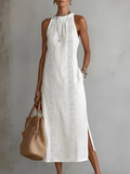 Linen Midi Dress with Mandarin Collar - Jimena
