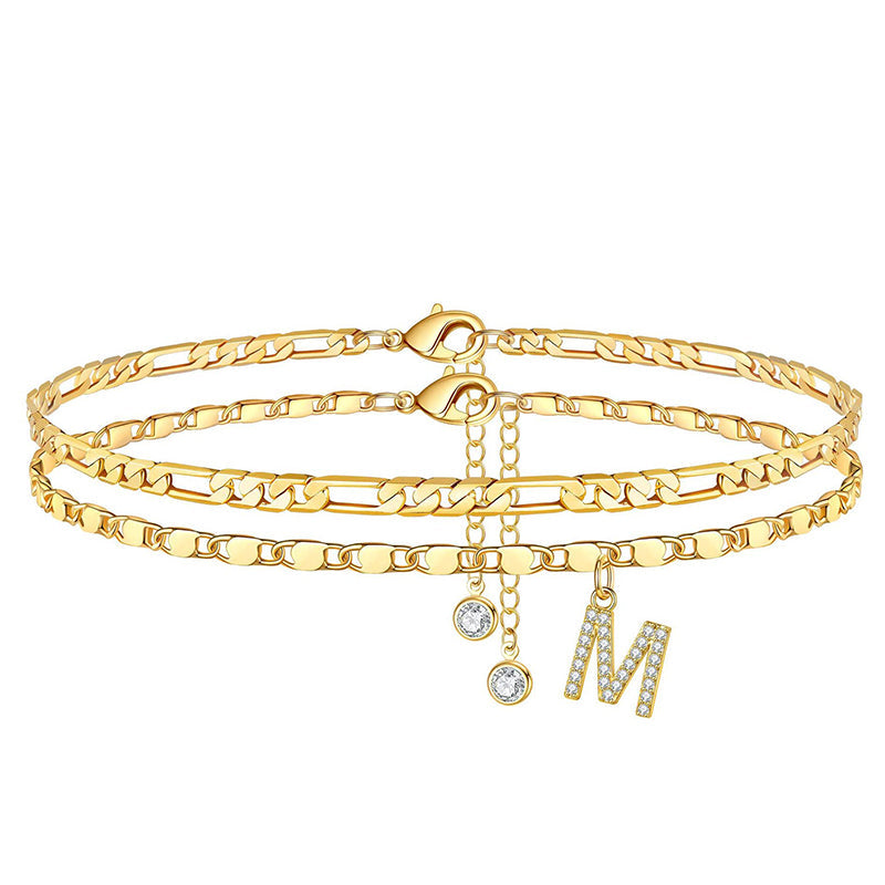 Gold Rhinestone Initial Anklet Personalized Elegance