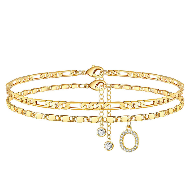 Gold Rhinestone Initial Anklet Personalized Elegance