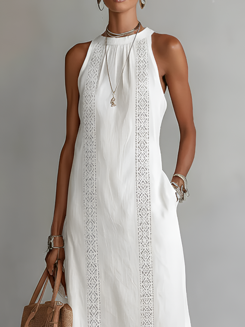 Linen Midi Dress with Mandarin Collar - Jimena