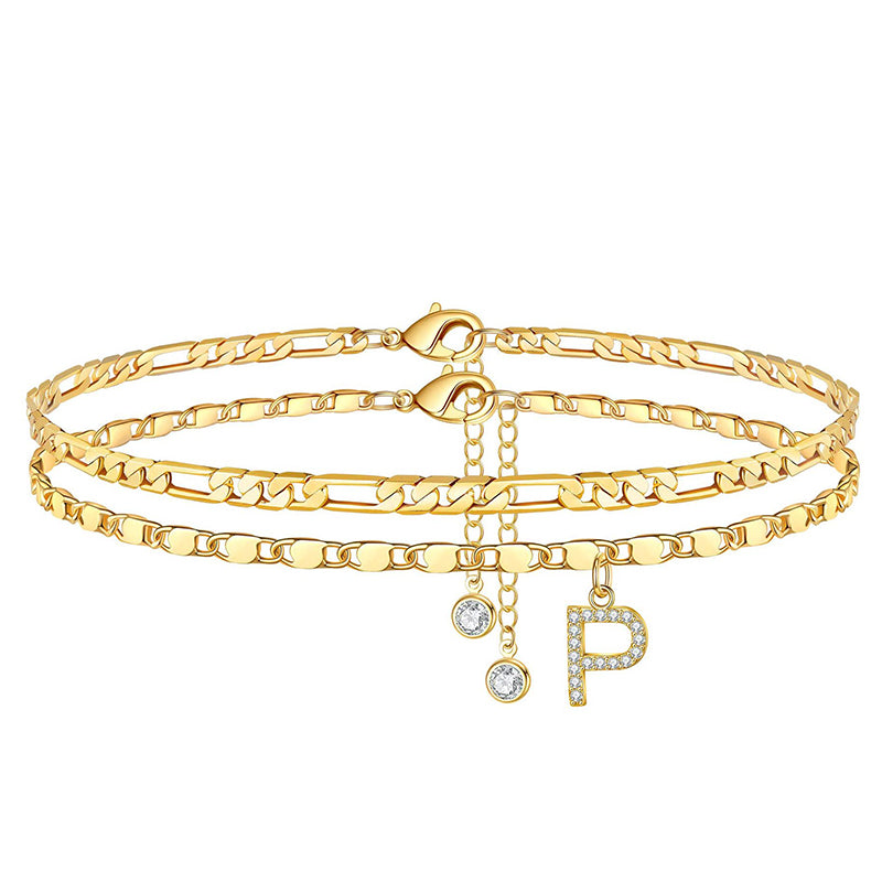 Gold Rhinestone Initial Anklet Personalized Elegance