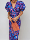 Midi Dress with Puff Sleeves