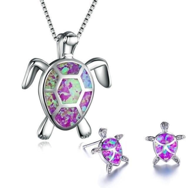Exclusive Opal and Silver Sea Turtle Necklace and Earring Set