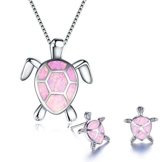 Exclusive Opal and Silver Sea Turtle Necklace and Earring Set
