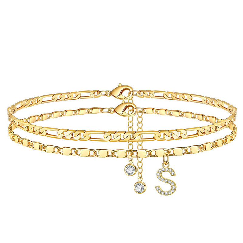 Gold Rhinestone Initial Anklet Personalized Elegance