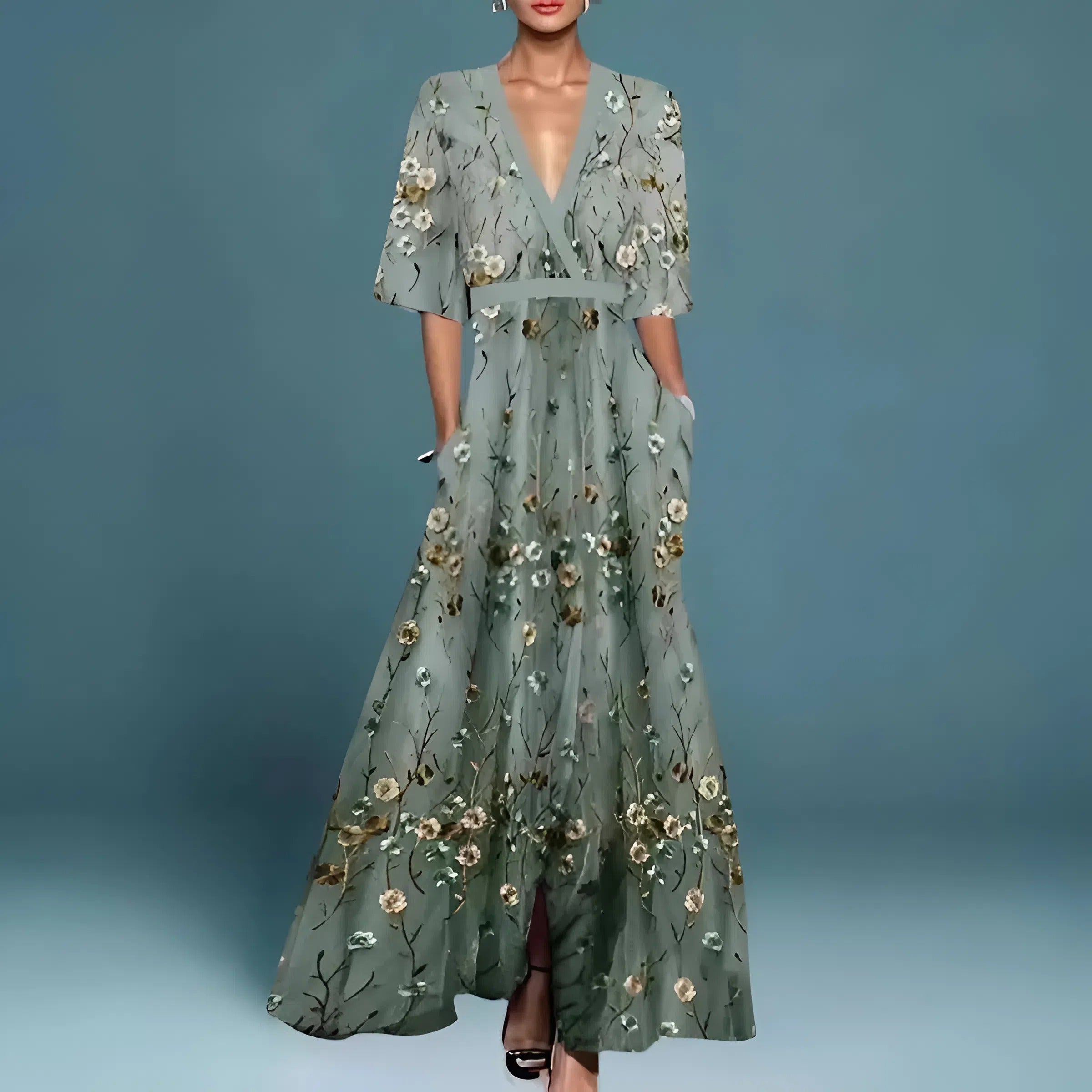 Elegant Flowy V Neck Dress