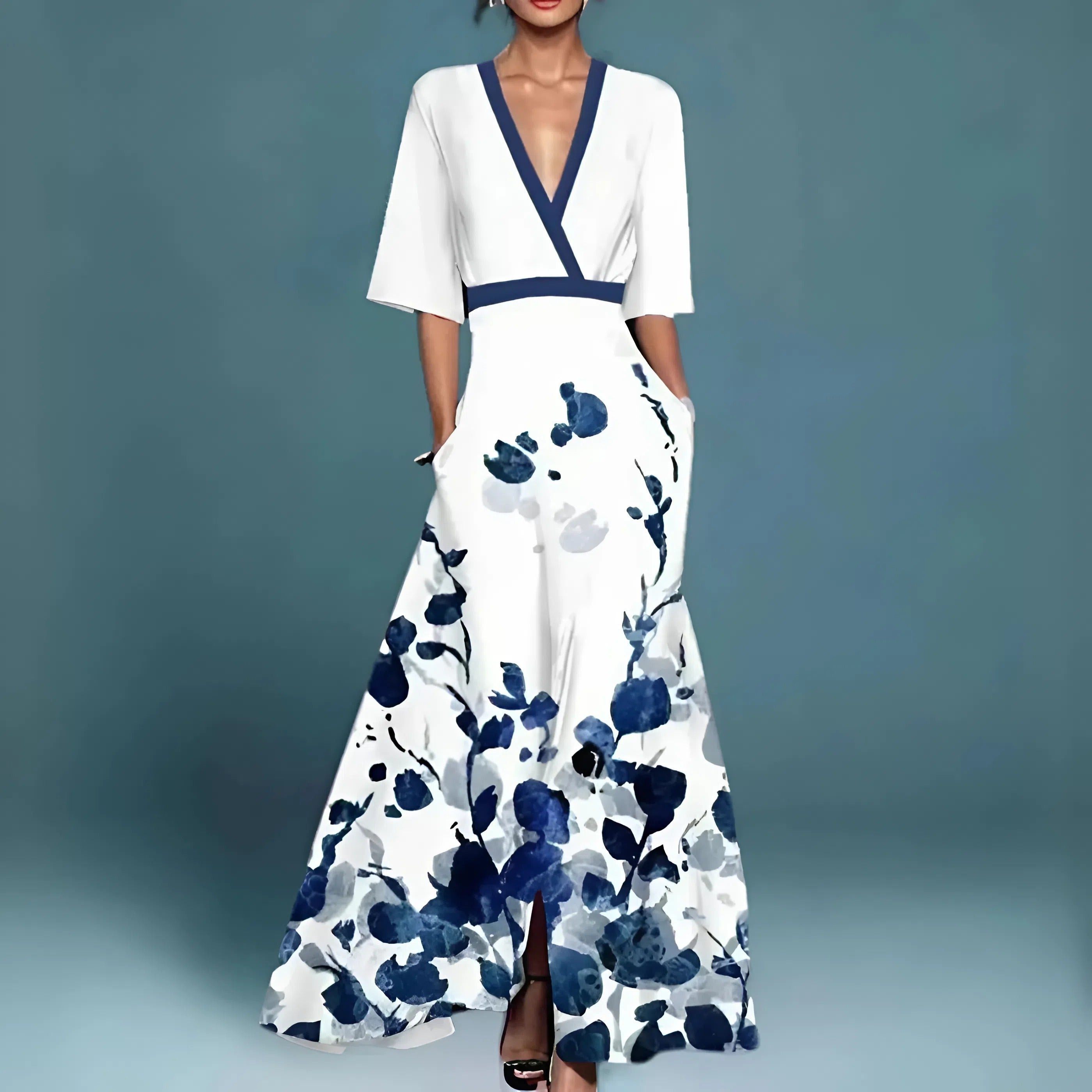 Elegant Flowy V Neck Dress