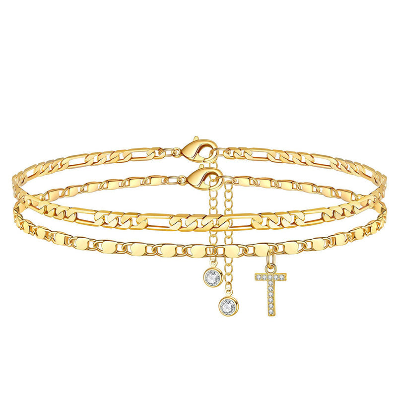 Gold Rhinestone Initial Anklet Personalized Elegance