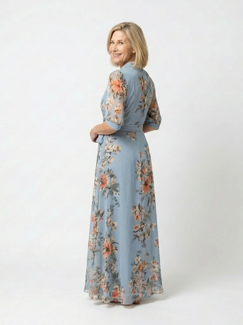 Floral V Neck Wrap Maxi Dress
