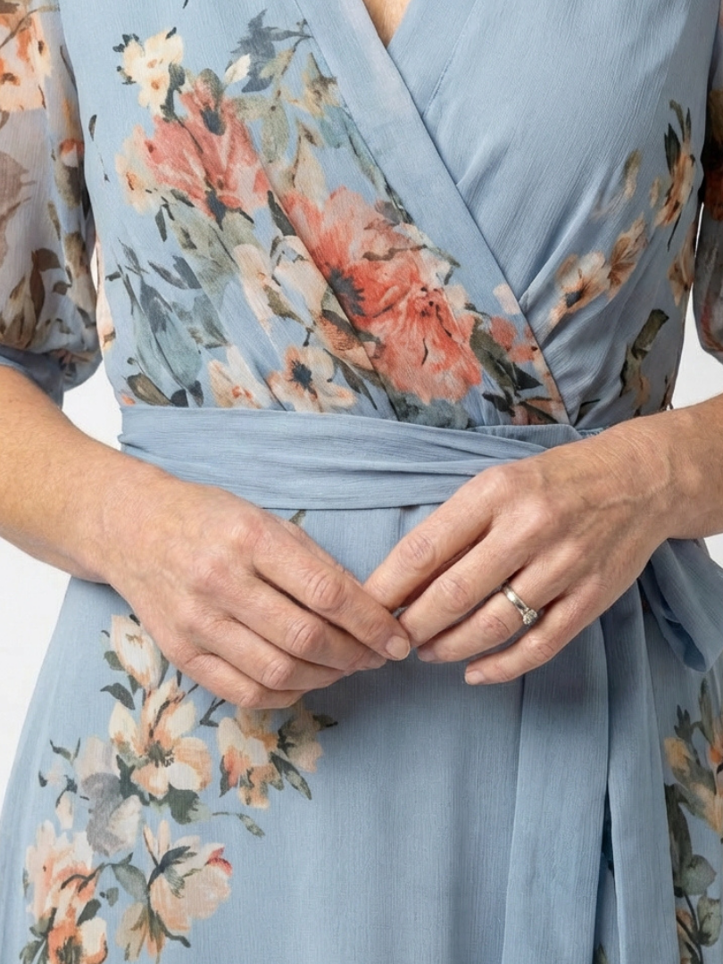 Floral V Neck Wrap Maxi Dress