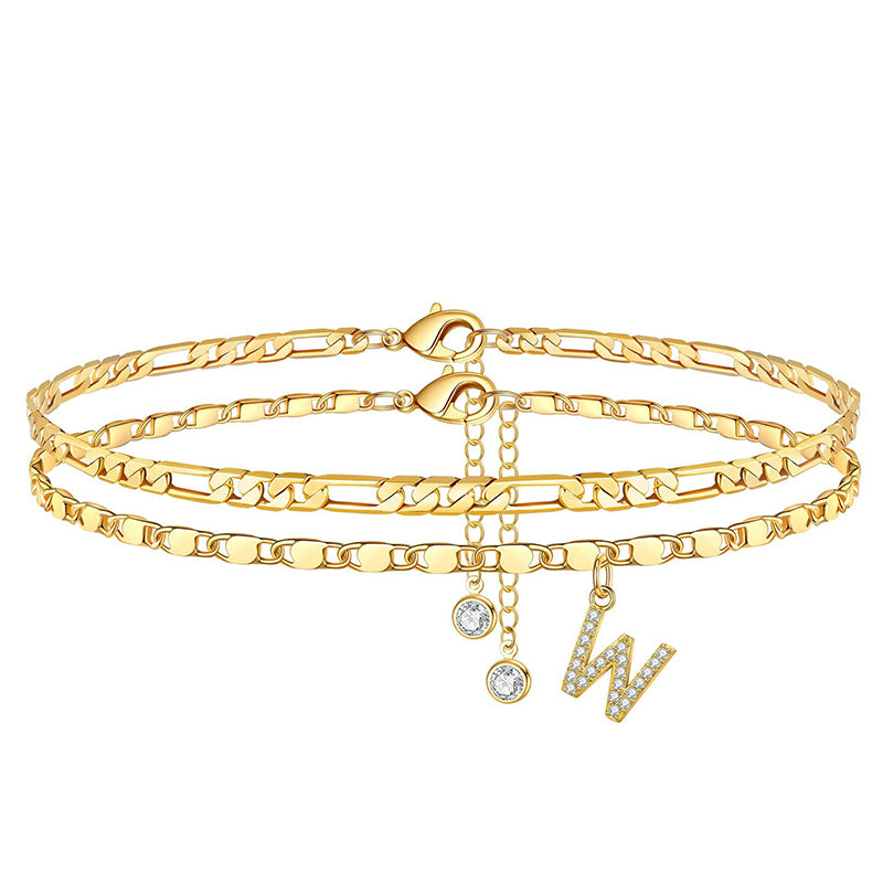 Gold Rhinestone Initial Anklet Personalized Elegance