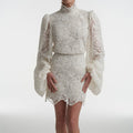 White Lace Dress with Puff Sleeves Romantic Elegance