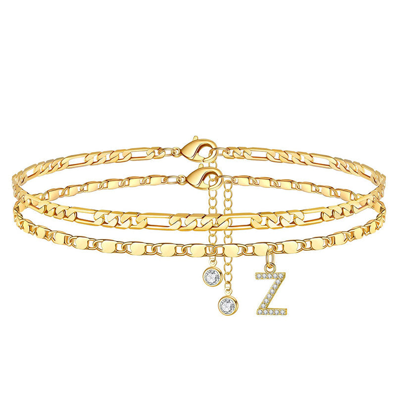 Gold Rhinestone Initial Anklet Personalized Elegance
