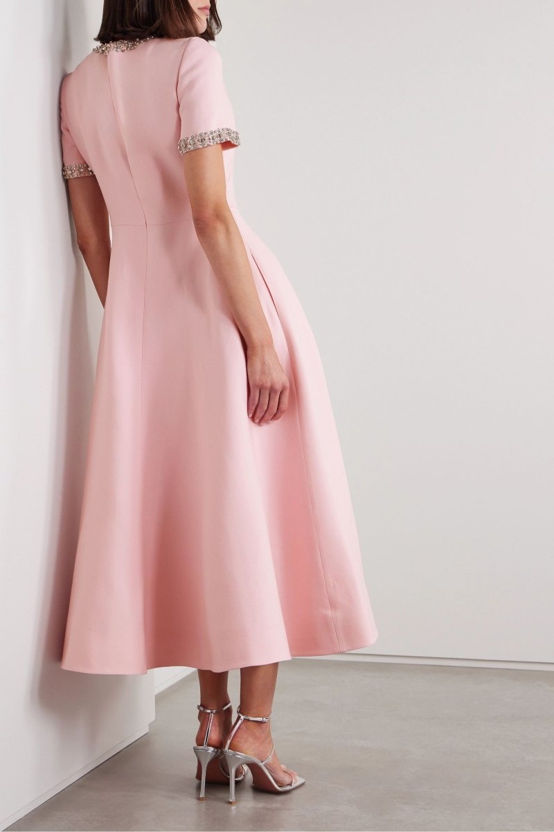 Satin Midi Dress with Bow and Crystal Embellishments