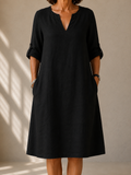 Straight Dress with Rolled Sleeves